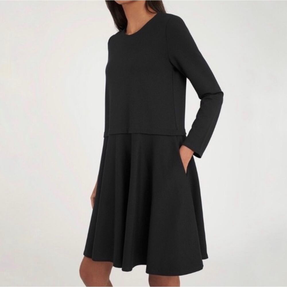 CUYANA | Ponte Knit Long Sleeve Dress Black Round Neck Swing Style | Size Medium